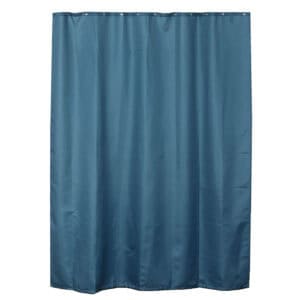 Tahitian blue extra-long shower curtain on white background