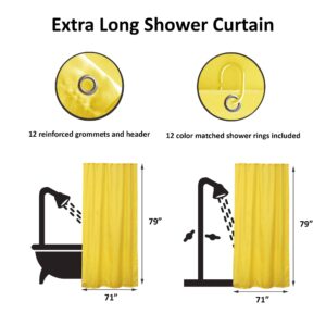 Extra-long yellow shower curtain size diagram 71x79 inches