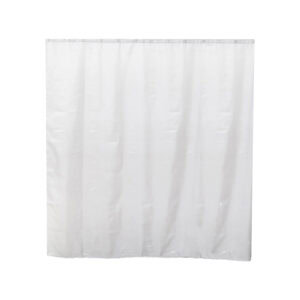 Extra-wide white shower curtain with 16 reinforced grommets
