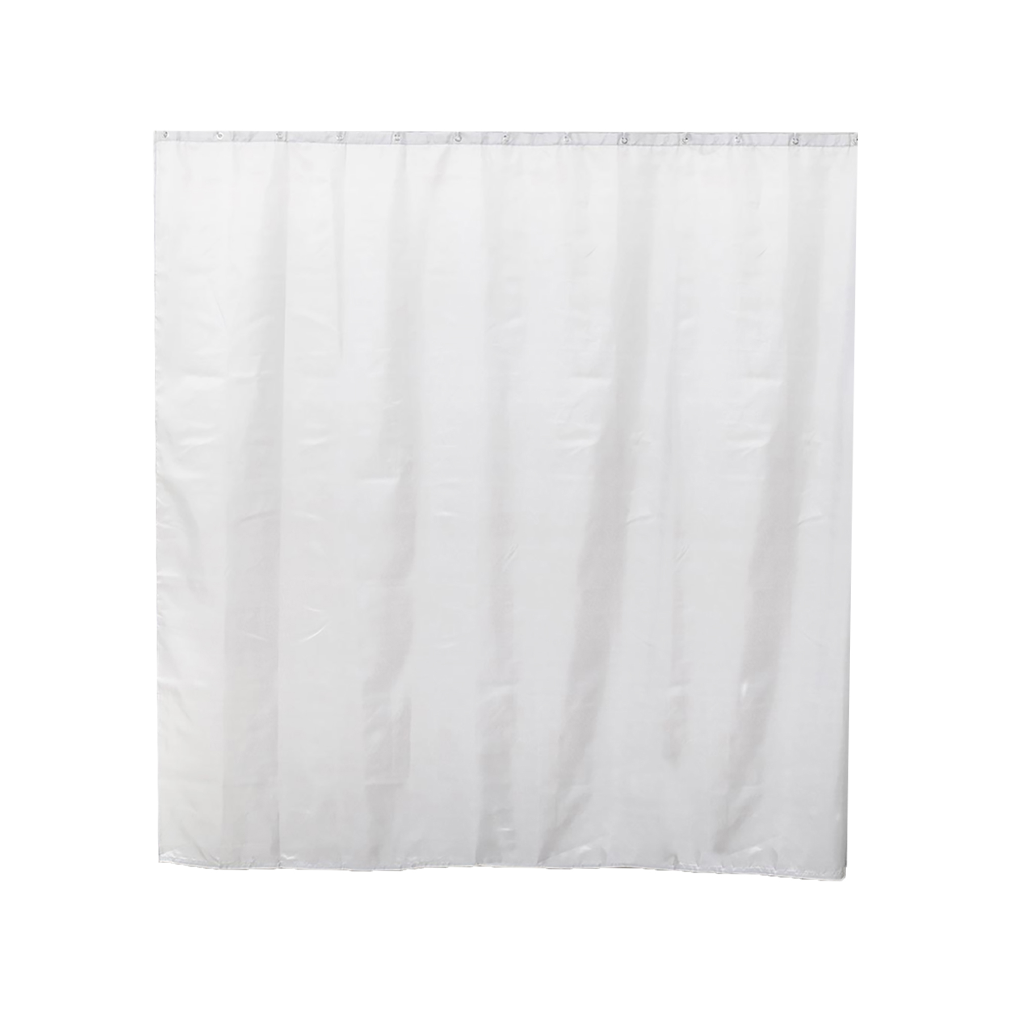 Extra-wide white shower curtain with 16 reinforced grommets
