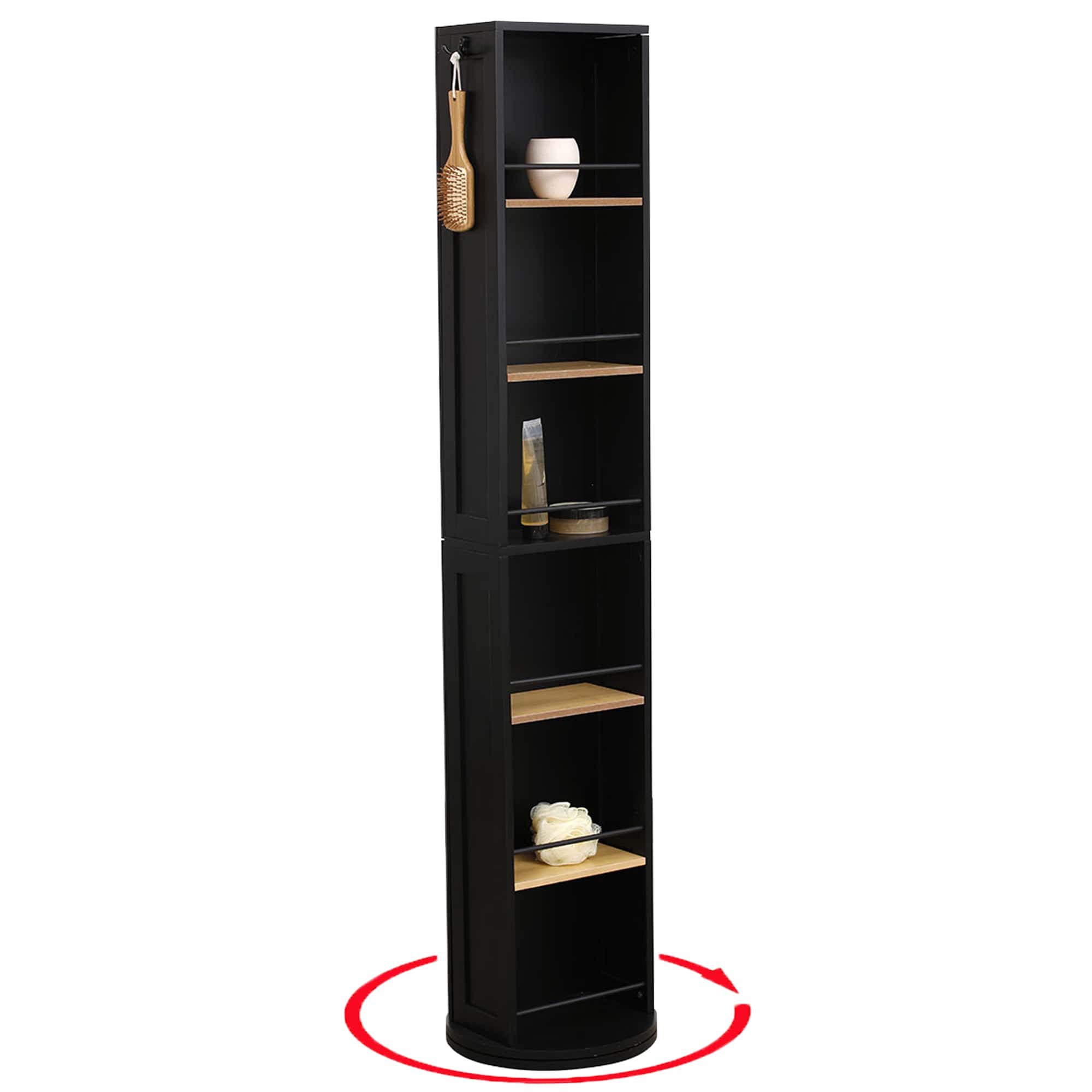 https://evideco.com/wp-content/uploads/2022/05/9906237-Standing-Swivel-Storage-Tower-Cabinet-Organizer-Linen-Full-Length-Mirror-6-Shelves-Black-and-Bamboo-1-main-1.jpg