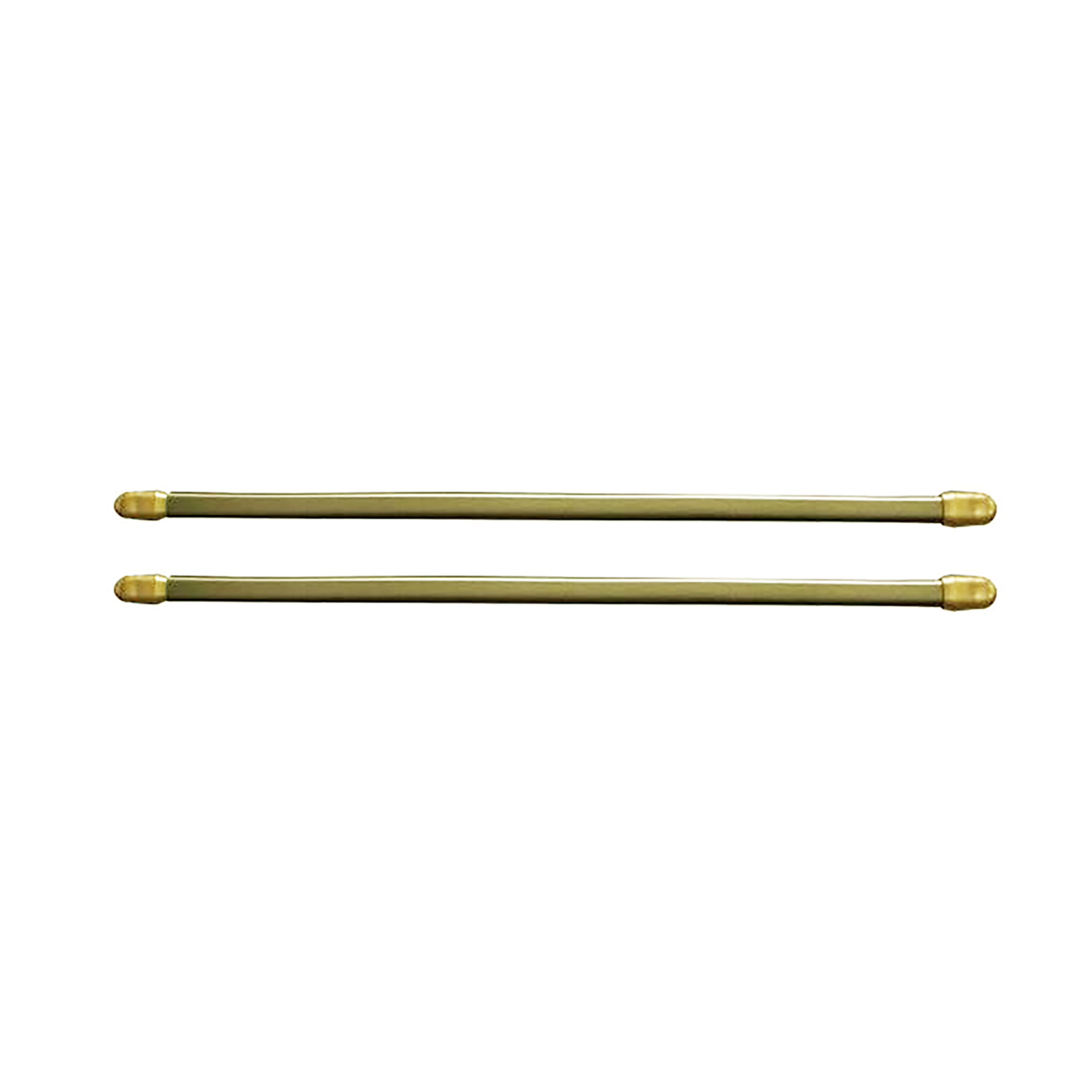 Two gold cafe curtain rods on white background, set of 2