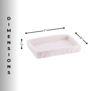 Dimensions diagram of white stone effect soap dish 7 x 5 inches