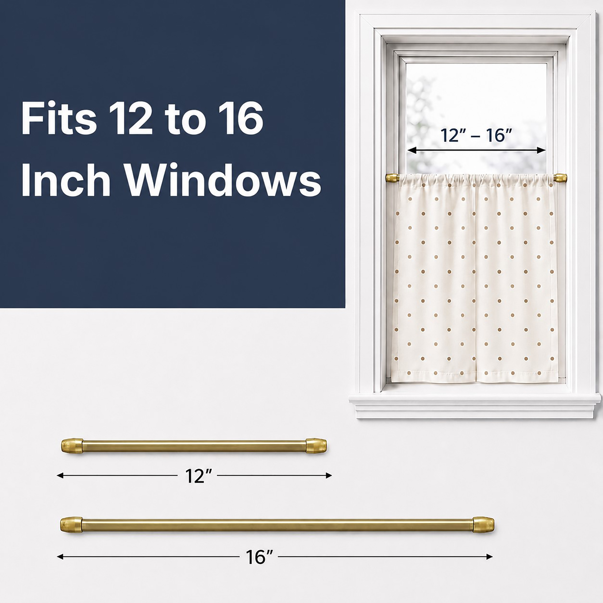 Gold cafe curtain rod fits 12 to 16 inch small windows