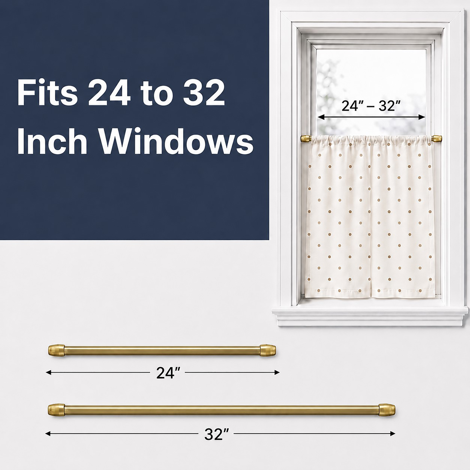 Gold cafe curtain rod fits 24 to 32 inch small windows