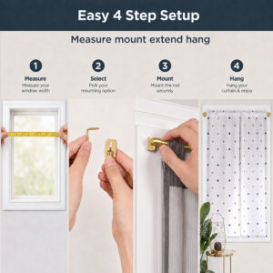 Gold cafe rod easy 4 step setup, measure mount extend and hang
