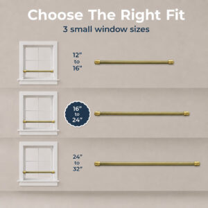 Gold cafe rod size guide, 12-16, 16-24 and 24-32 inch options