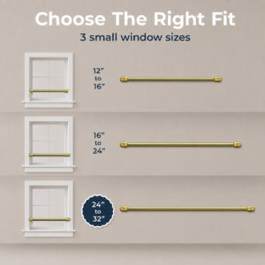 Gold cafe rod size guide, 12-16, 16-24 and 24-32 inch options