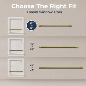 Gold cafe rod size guide, 12-16, 16-24 and 24-32 inch options