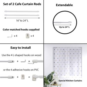 Bundle 2 Cafe Curtain Rods Adjustable and Self-adhesive Hooks