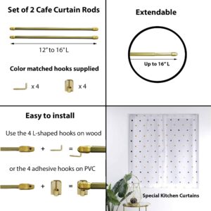Bundle 2 Adjustable Cafe Curtain Rods and Self-adhesive Hooks