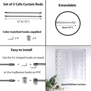 Bundle 2 Adjustable Cafe Curtain Rods and Self-adhesive Hooks