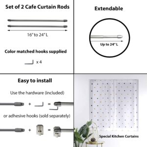 Update your window decor quickly and easily with our set of 2 glossy chrome adjustable cafe curtain rods...