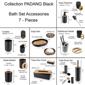 Image 5: Diagram showing dimensions and features of the Padang Black 7-piece bathroom accessory set