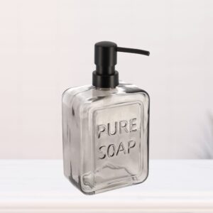 Minimalist Smoke Gray Glass Soap Dispenser with Black Pump Accent – A simple, smoke gray glass soap dispenser with a contrasting black pump, perfect for a minimalist, modern bathroom aesthetic.
