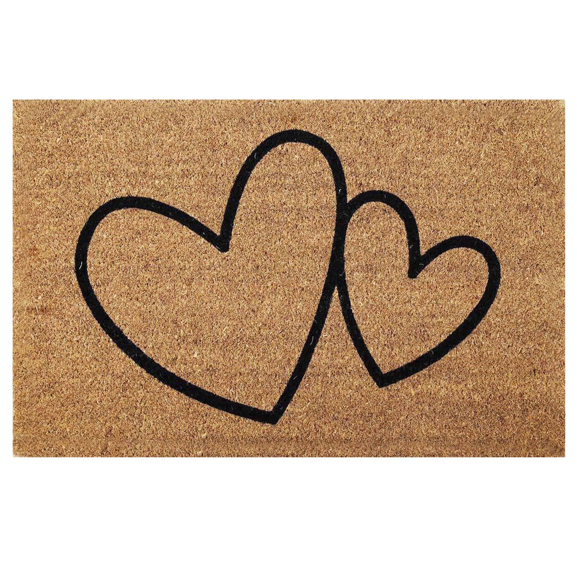 coco doormat with hearts print on white background