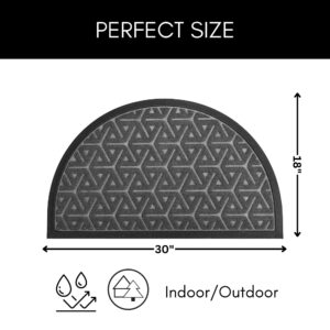 Half round gray door mat size guide showing 30 x 18 inches