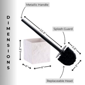 Dimensions diagram of stone effect toilet brush showing measurements and replaceable brush head