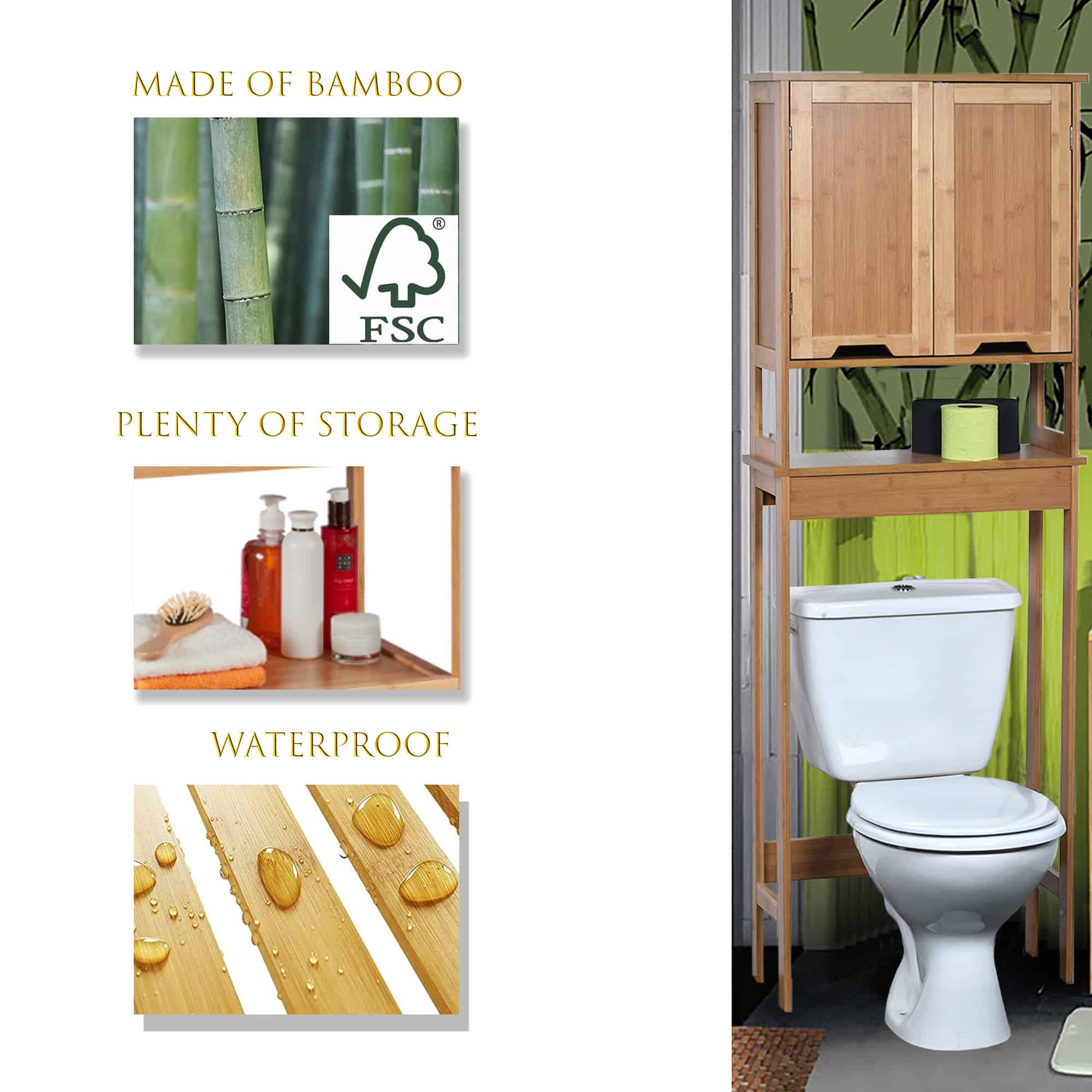 Bathroom Linen Storage Floor Cabinet Mahe Bamboo - Wood