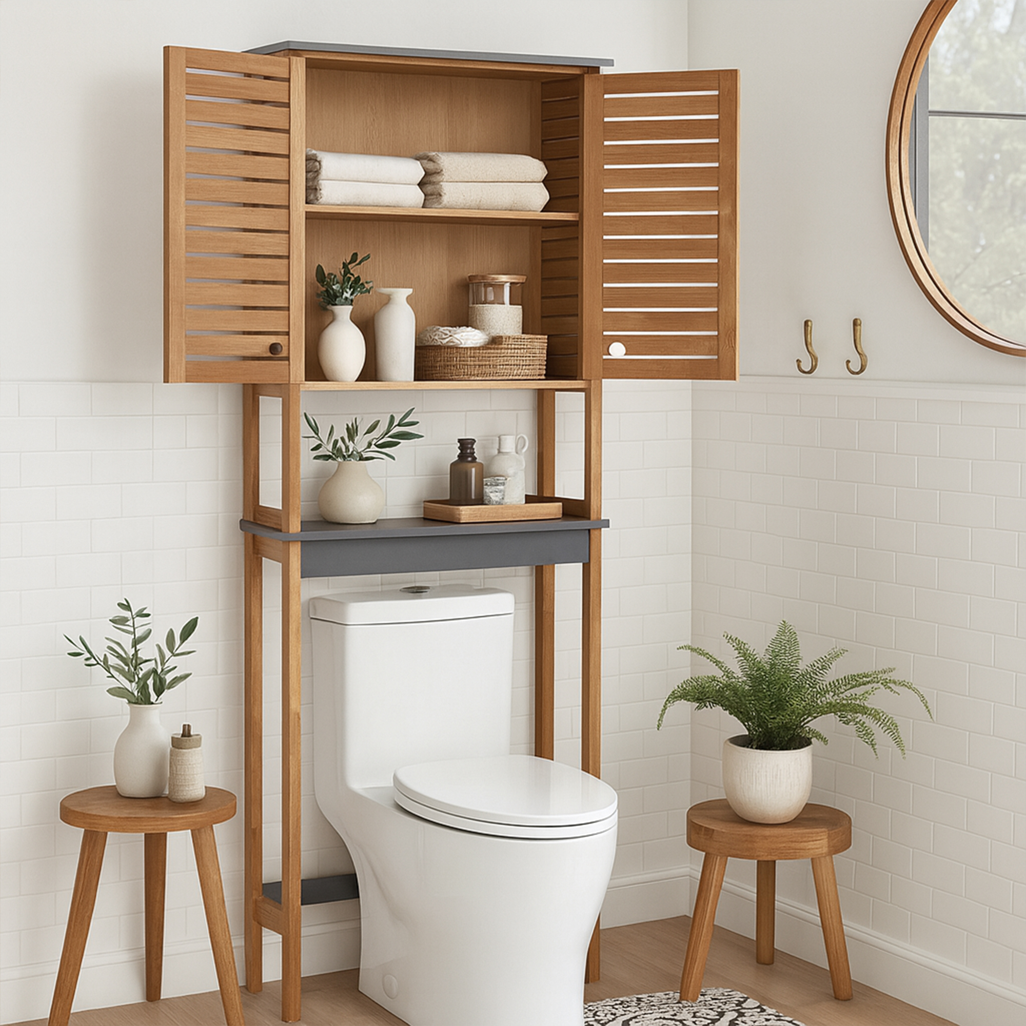 Bathroom Over-the-Toilet Storage Cabinet – Space-saving cabinet over a toilet with storage shelf.
