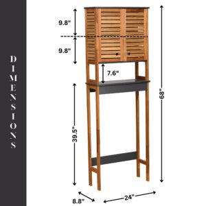 Dimensions of Over-the-Toilet Storage Cabinet – Labeled dimensions for height, width, and storage space.