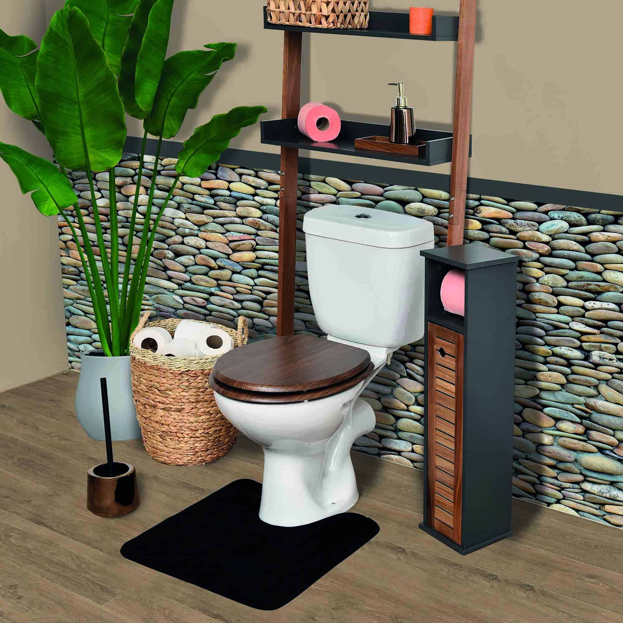 Evideco Toilet Paper Holder Stand Cabinet Elements Acacia - Gray Wood