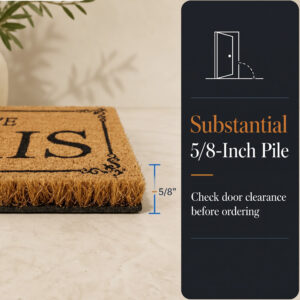 Side view of the coir door mat showing its 5/8 inch pile height, check door clearance before ordering