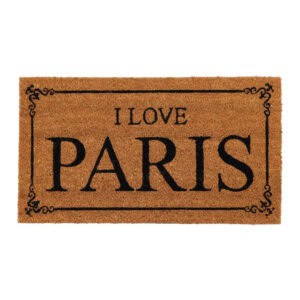 coco doormat with I love Paris print on white background