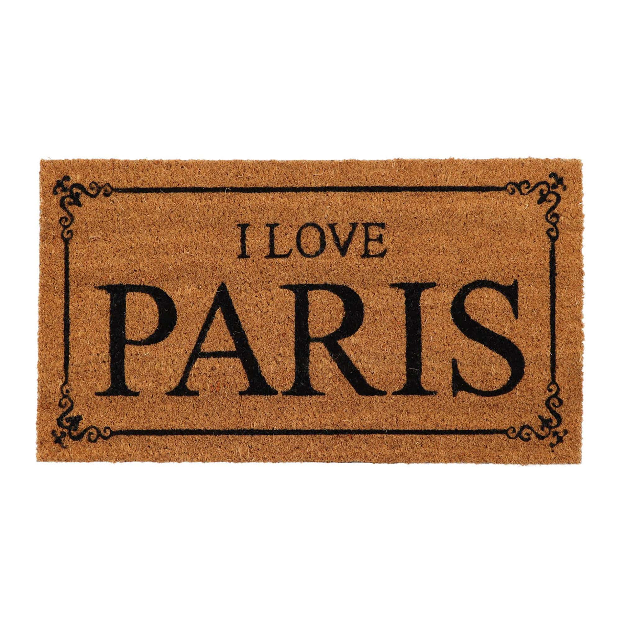 coco doormat with I love Paris print on white background