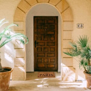 other view of the sheltered door mat outside at entrance door