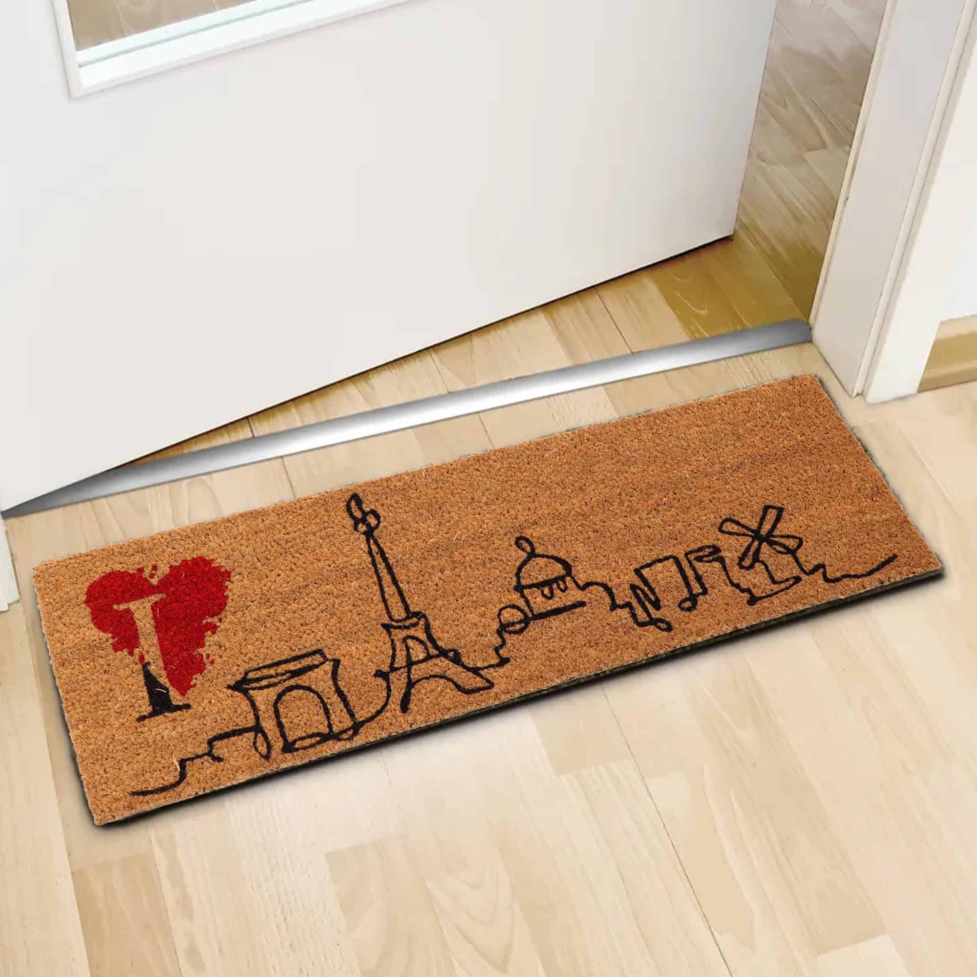 long coco mat on the floor in front of inside door