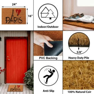 Coir doormat infographic size indoor outdoor PVC backing