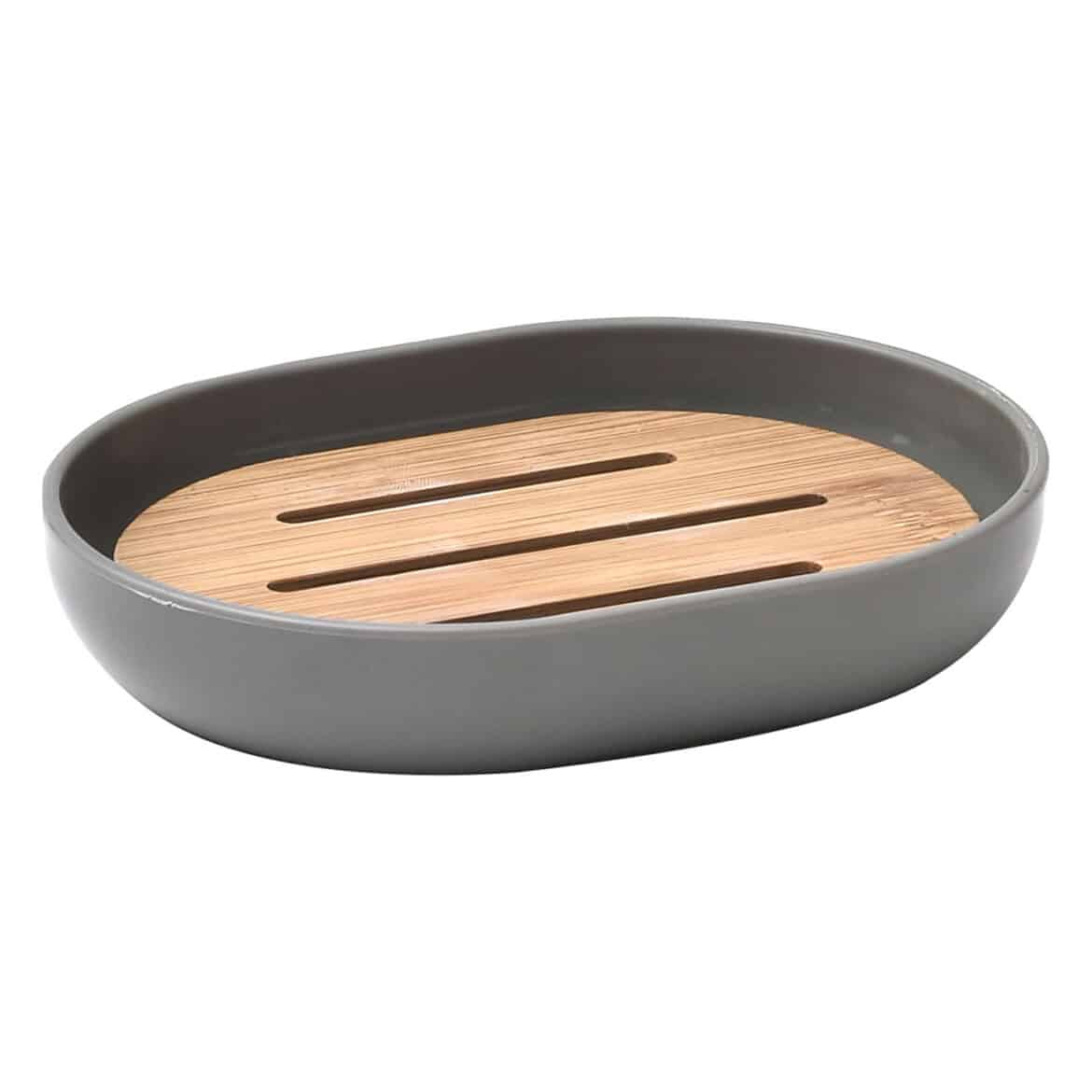Bathroom Soap Dish Cup Diamond Stoneware Grey