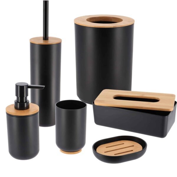 Black Padang Bathroom Accessory Set 6-Pieces Bamboo