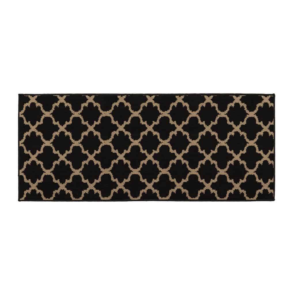 Wool Effect Arabesque Kitchen Runner Rug 48 x 20 Black Tan
