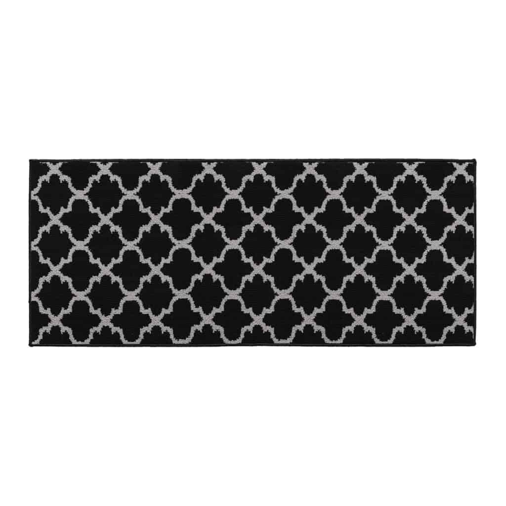 Wool Effect Arabesque Kitchen Runner Rug 48 x 20 Black Gray
