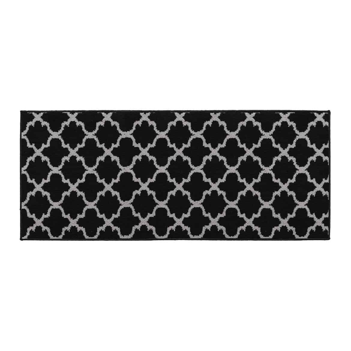 Wool Effect Arabesque Kitchen Runner Rug 48 x 20 Black Gray