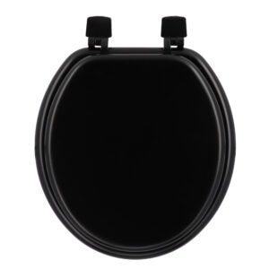 Black round toilet seat top view on white background