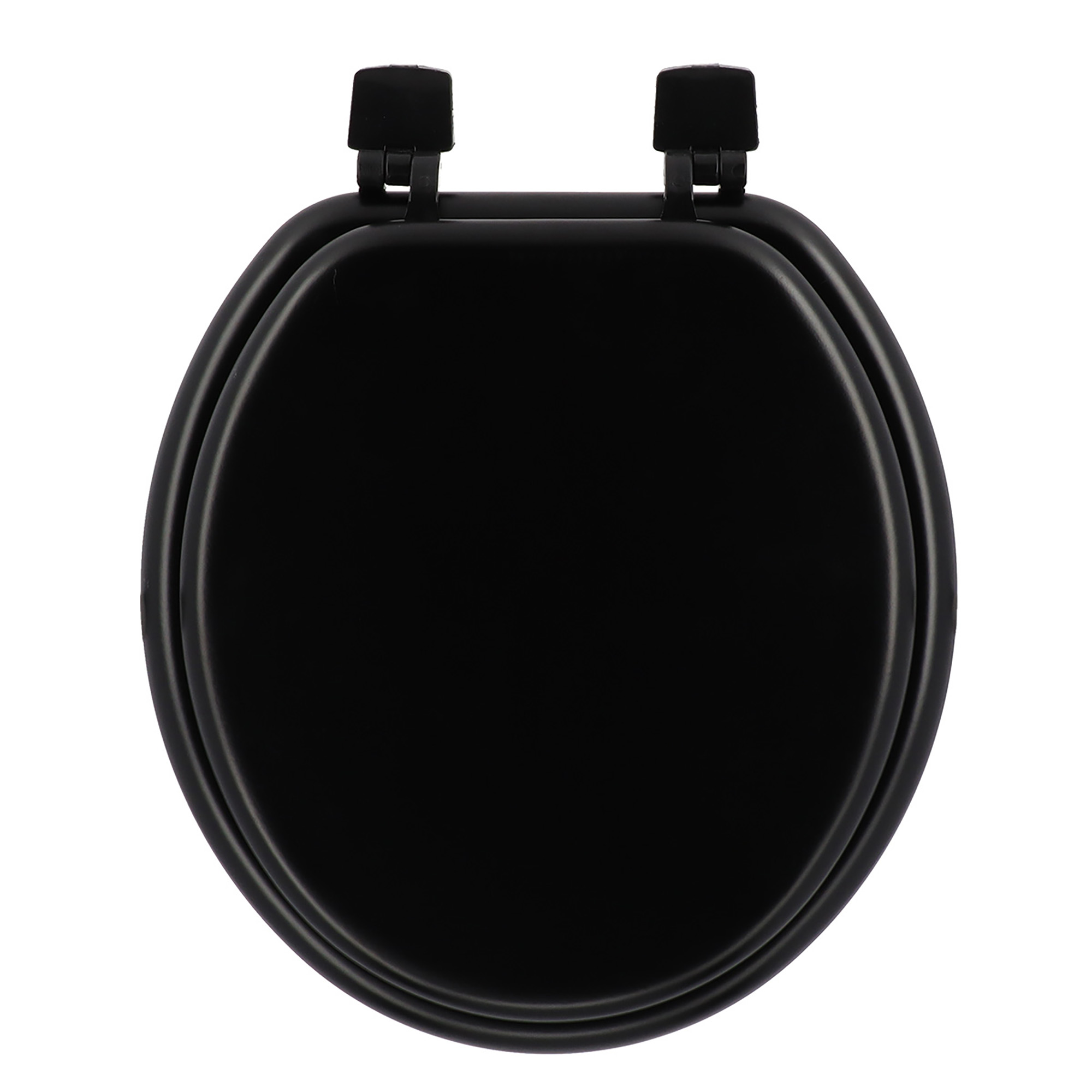 Black round toilet seat top view on white background