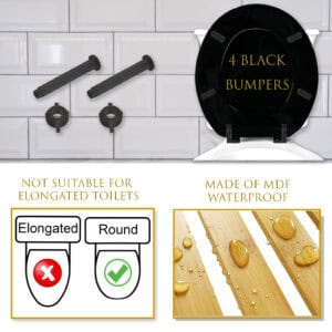 Black round toilet seat hardware bumpers and MDF material details