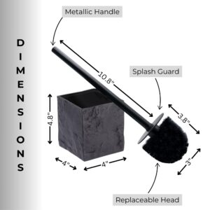 Dimensions diagram of black stone effect toilet brush showing measurements and replaceable brush head
