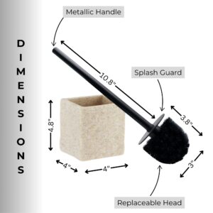 Dimensions diagram of natural stone effect toilet brush showing measurements and replaceable brush head