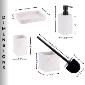 Dimension chart of white stone-effect bathroom accessory set