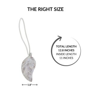 White leaf curtain tieback dimensions, 12.8 inches total length and 1.8 inches wide