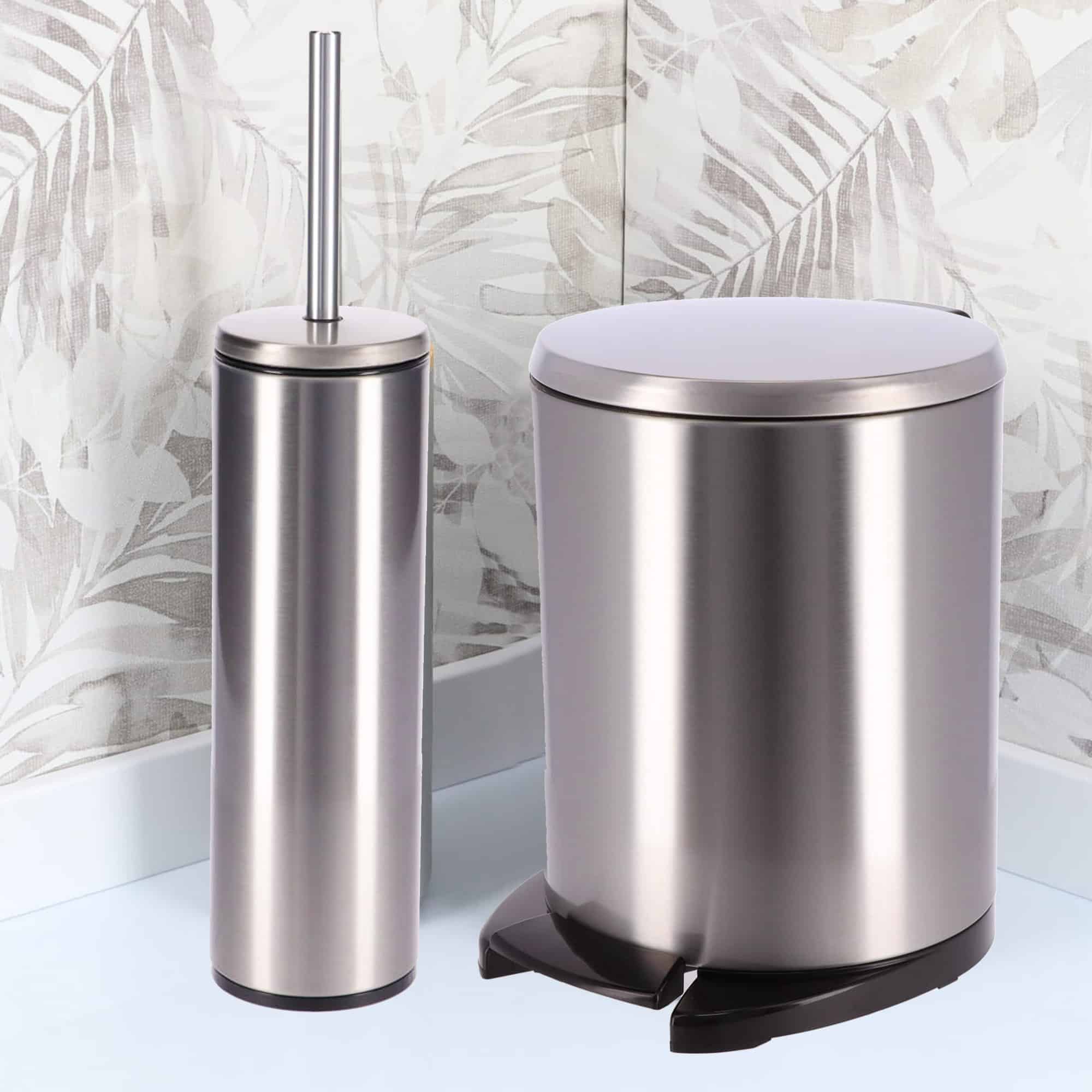 Evideco Freestanding Round Metal Toilet Brush and Holder Set White