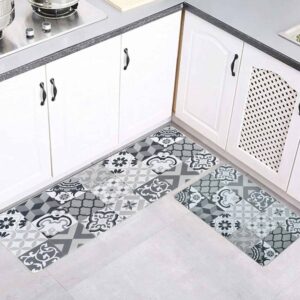 Hesroicy Kitchen Mat Nordic Style Cartoon Print Waterproof Non-Slip Comfort  Kitchen Floor Mats for Farmhouse