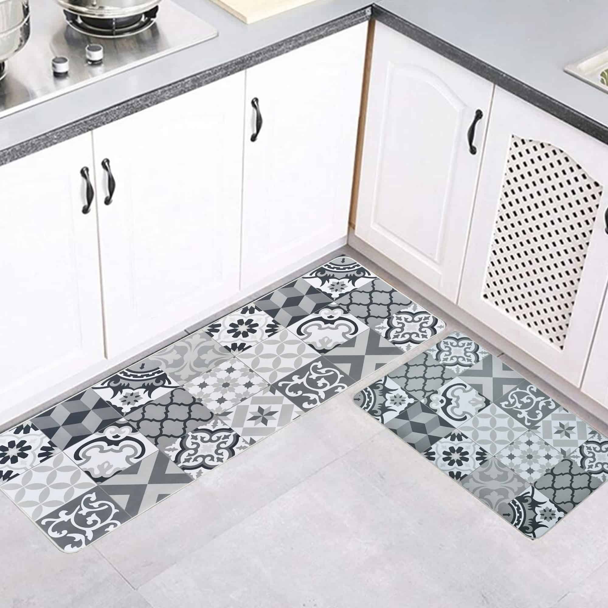 Ceramic Tile Pattern Anti Fatigue Kitchen Mat & Runner Rug Set of 2