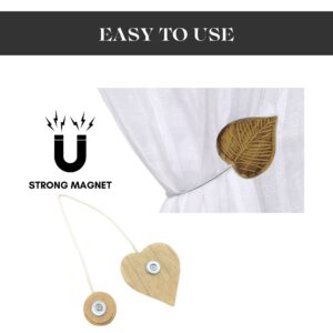 Natural wood magnetic curtain tieback showing strong magnet mechanism