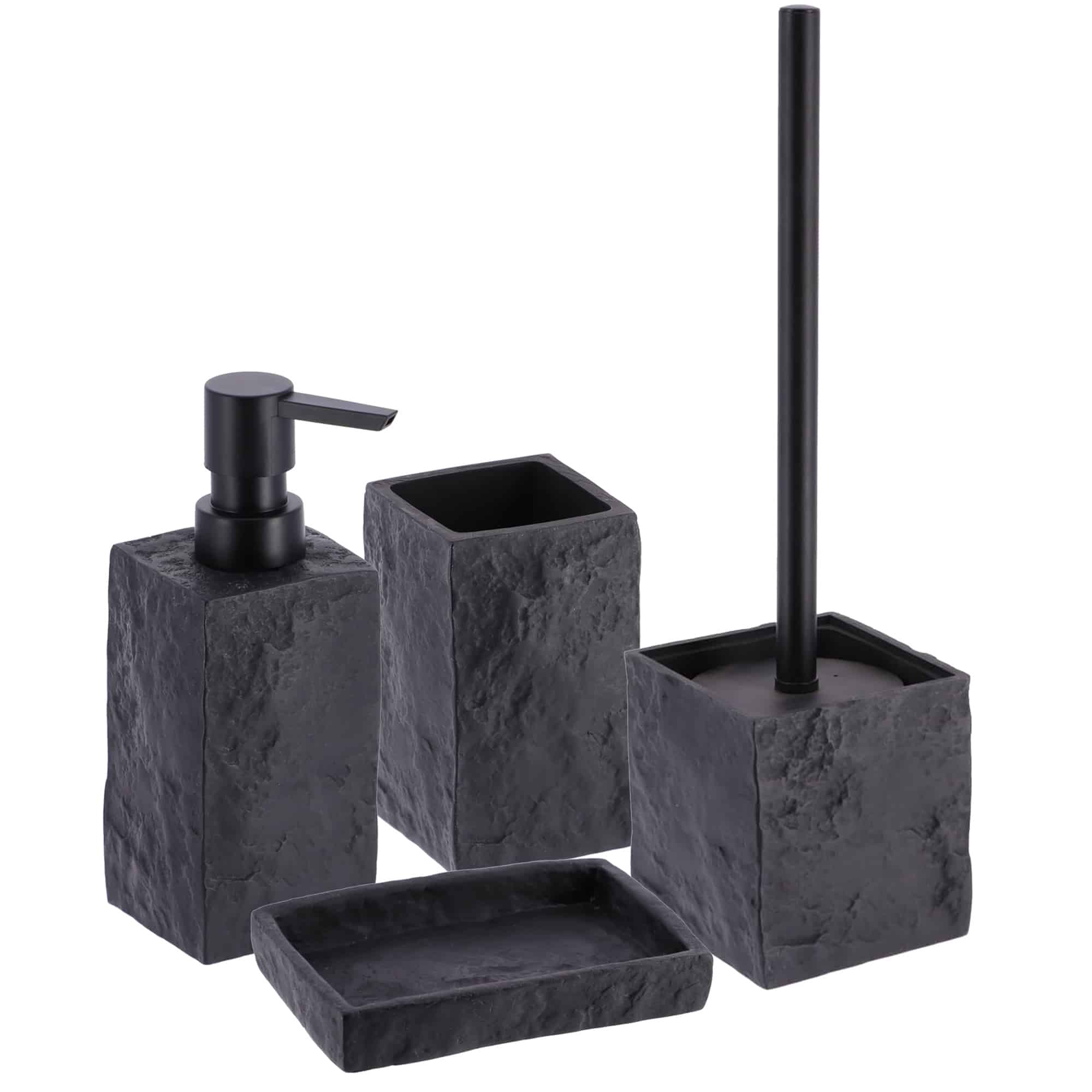 Black Stone Effect Square Toilet Brush and Holder Set