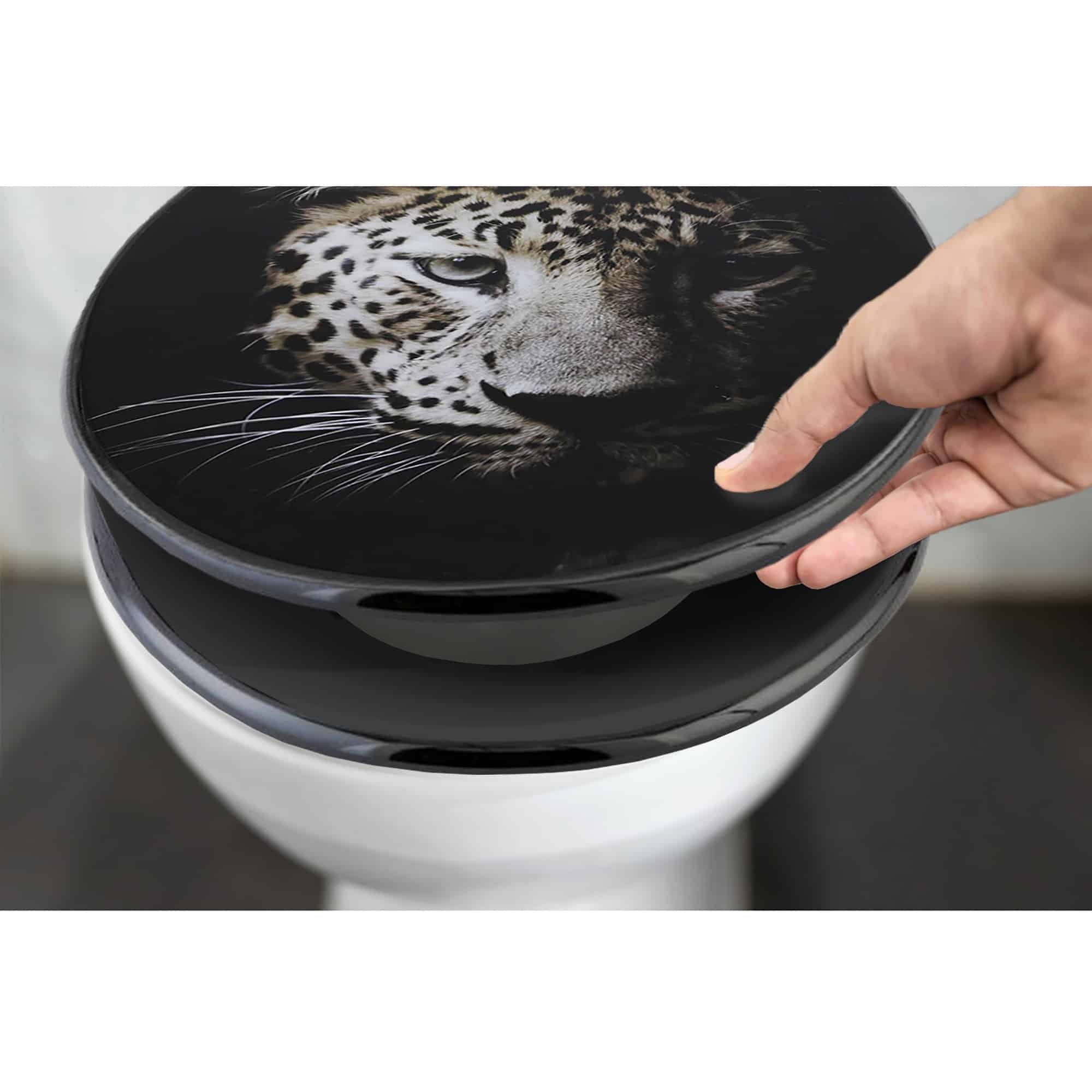 black and brown leopard print toilet seat